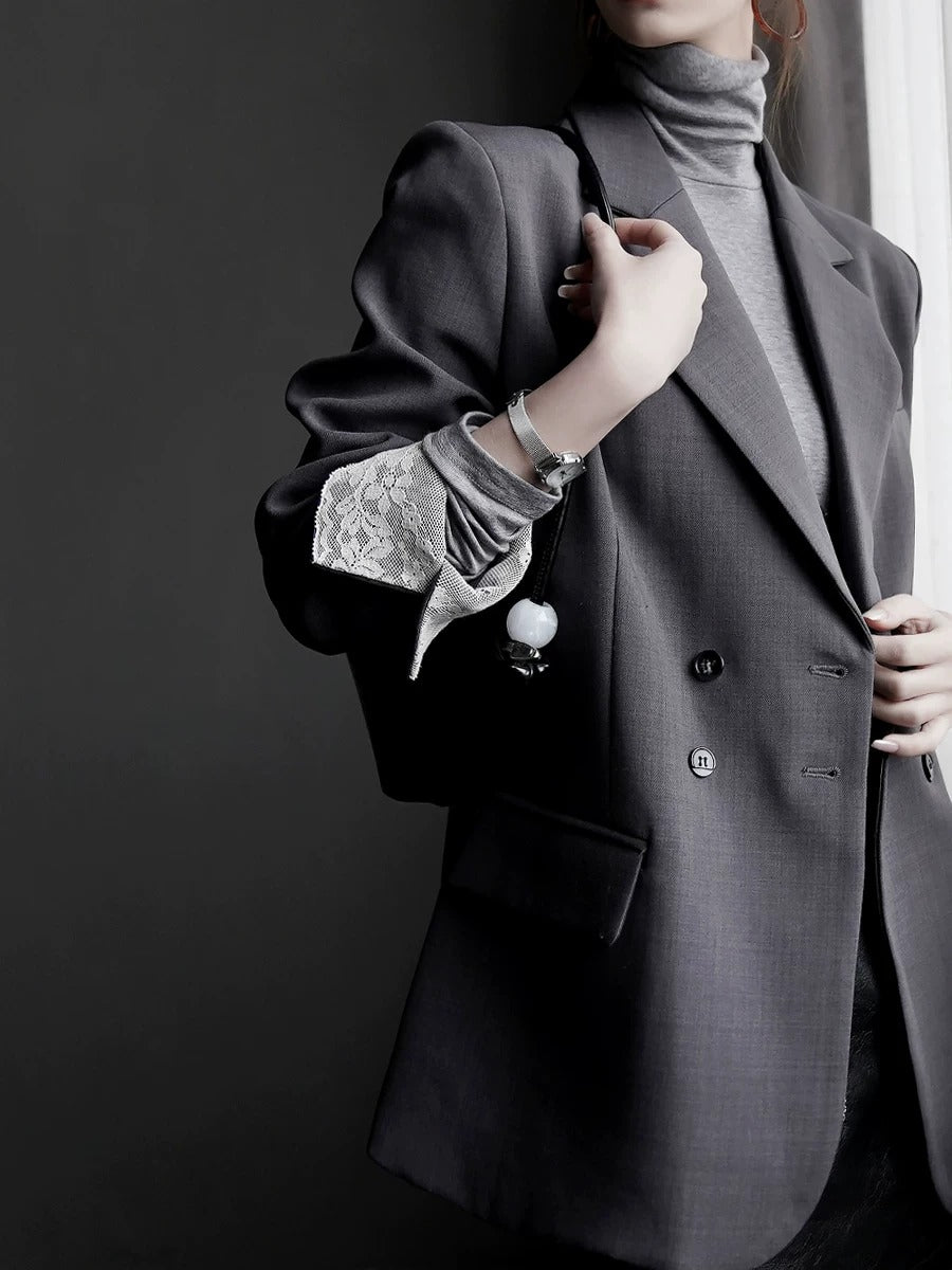 Lace Patchwork Tailored Blazer_BDHL8256