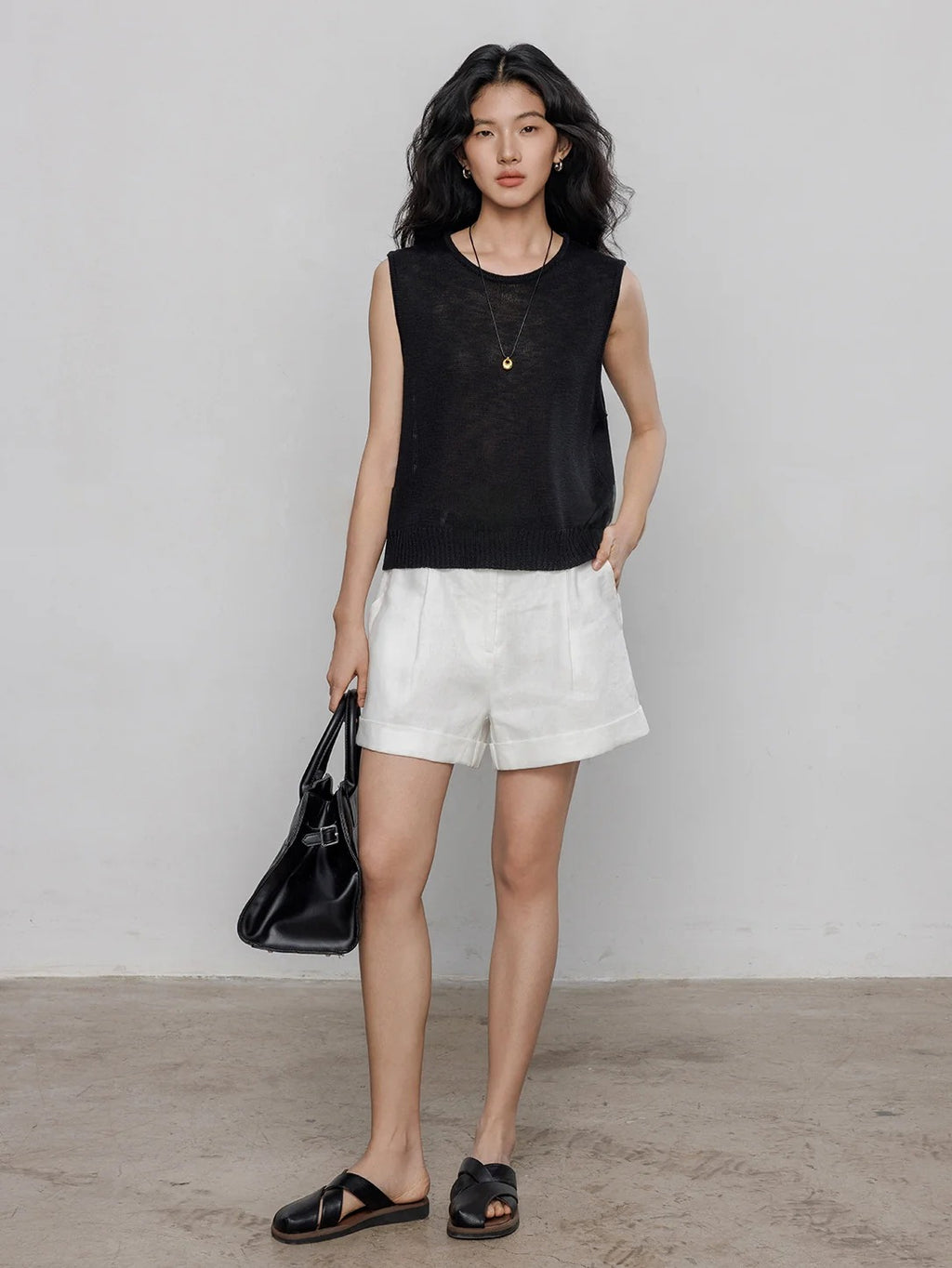 Round Neck Sleeveless Tops_BDHL7233