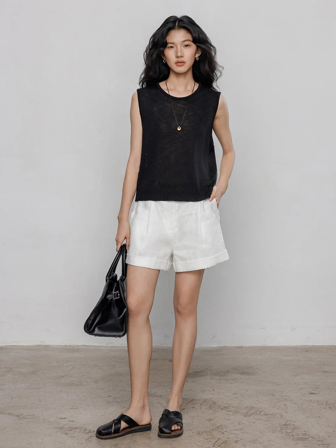 Round Neck Sleeveless Tops_BDHL7233