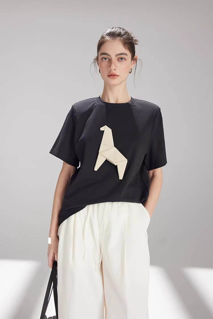 Origami Horse Appliqué Short Sleeve Tee_BDHL8222