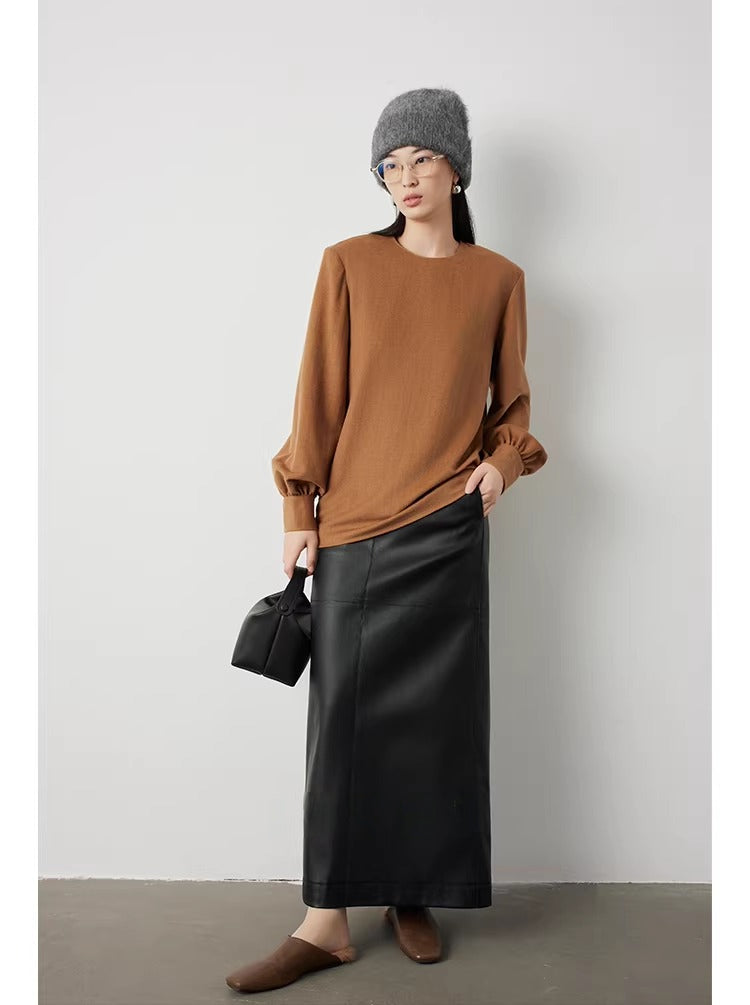 Retro high-waisted PU leather skirt_BDHL5299