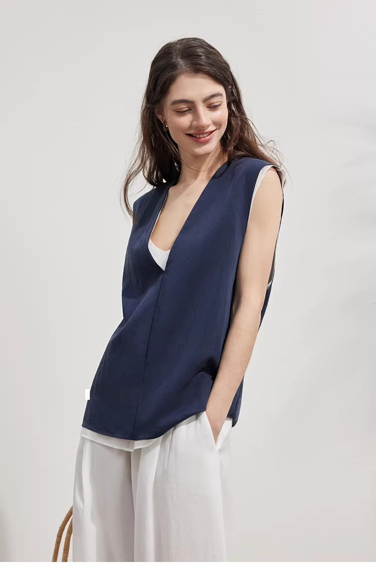 Tencel Lace-Trim Vest & Slit Skirt Set_BDHL8224