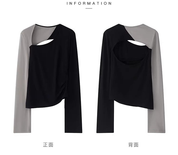 Contrast Sleeve Backless Cutout Knit Top_BDHL8243