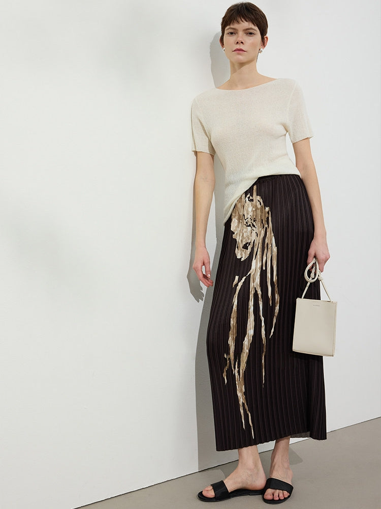 Retro Pleated Long Skirt_BDHL8142