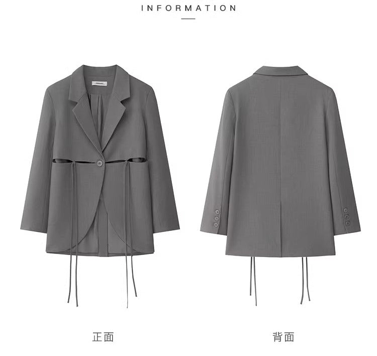 Drawstring Detail Oversized Blazer_BDHL8242