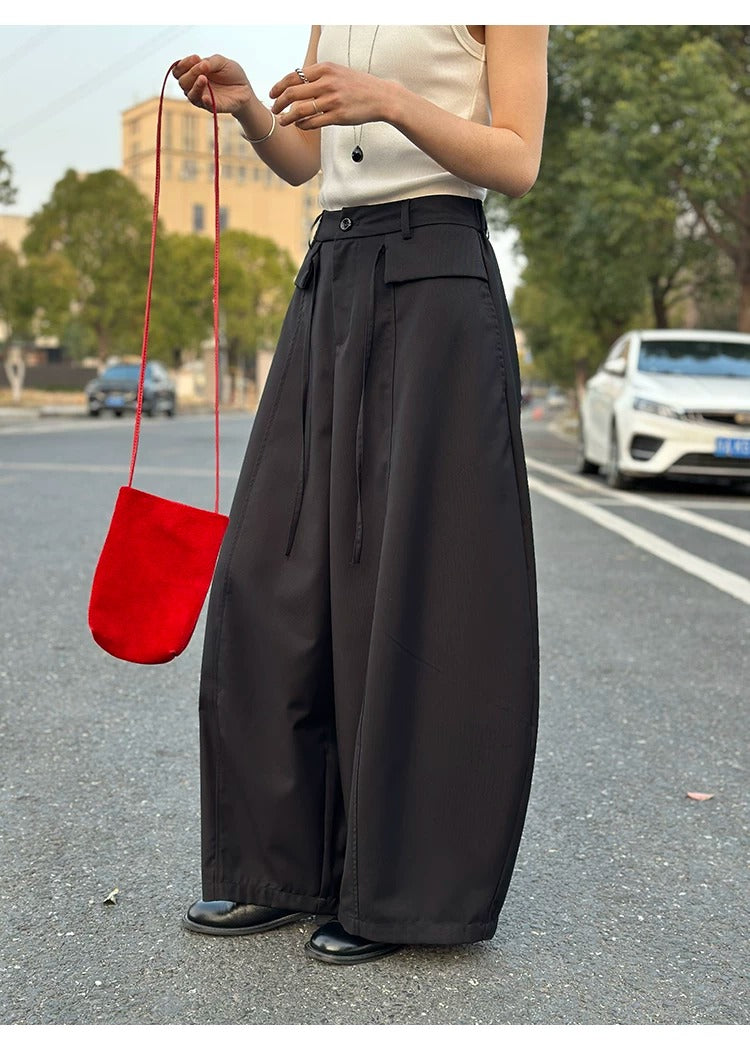 Double Layered Drawstring Wide Leg Drape Pants_BDHL8261