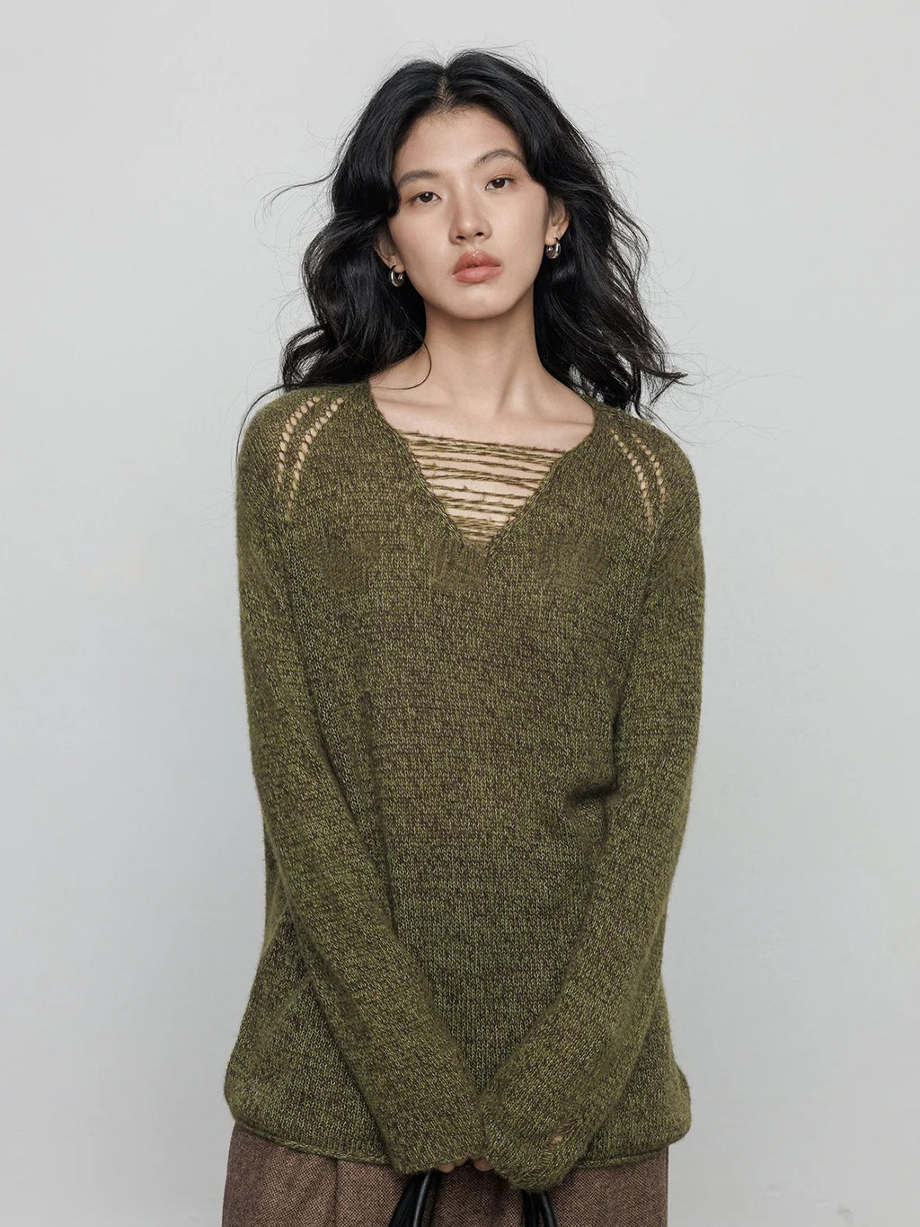 做舊V領針織上衣_BDHL8077