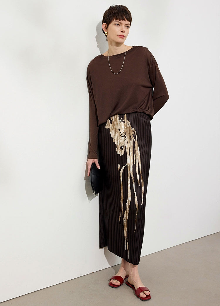 Retro Pleated Long Skirt_BDHL8142