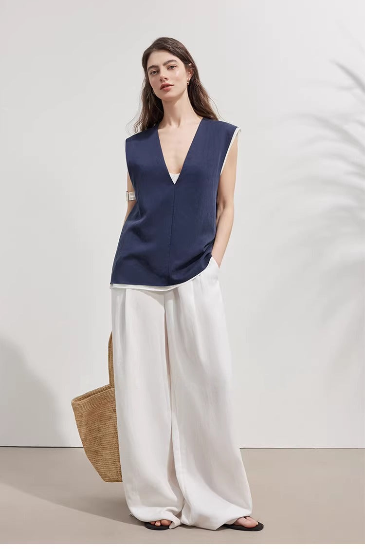 Tencel Lace-Trim Vest & Slit Skirt Set_BDHL8224