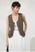 Linen Blend Fitted Teardrop Neck Sleeveless Vest Top_BDHL8226