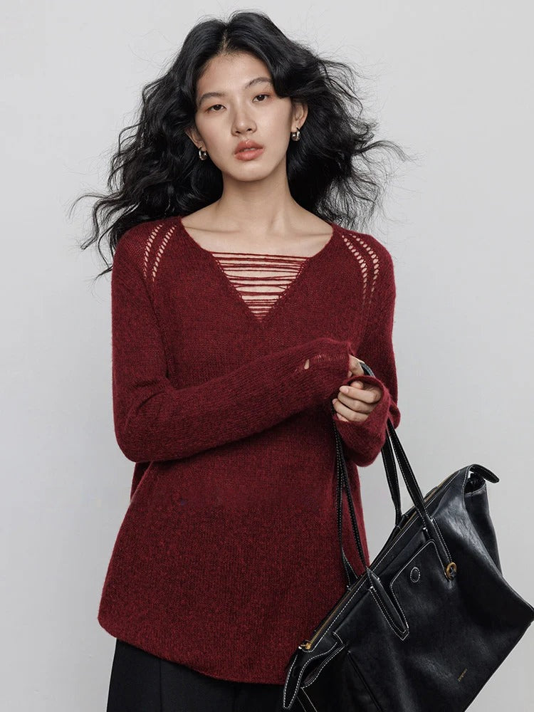 做舊V領針織上衣_BDHL8077