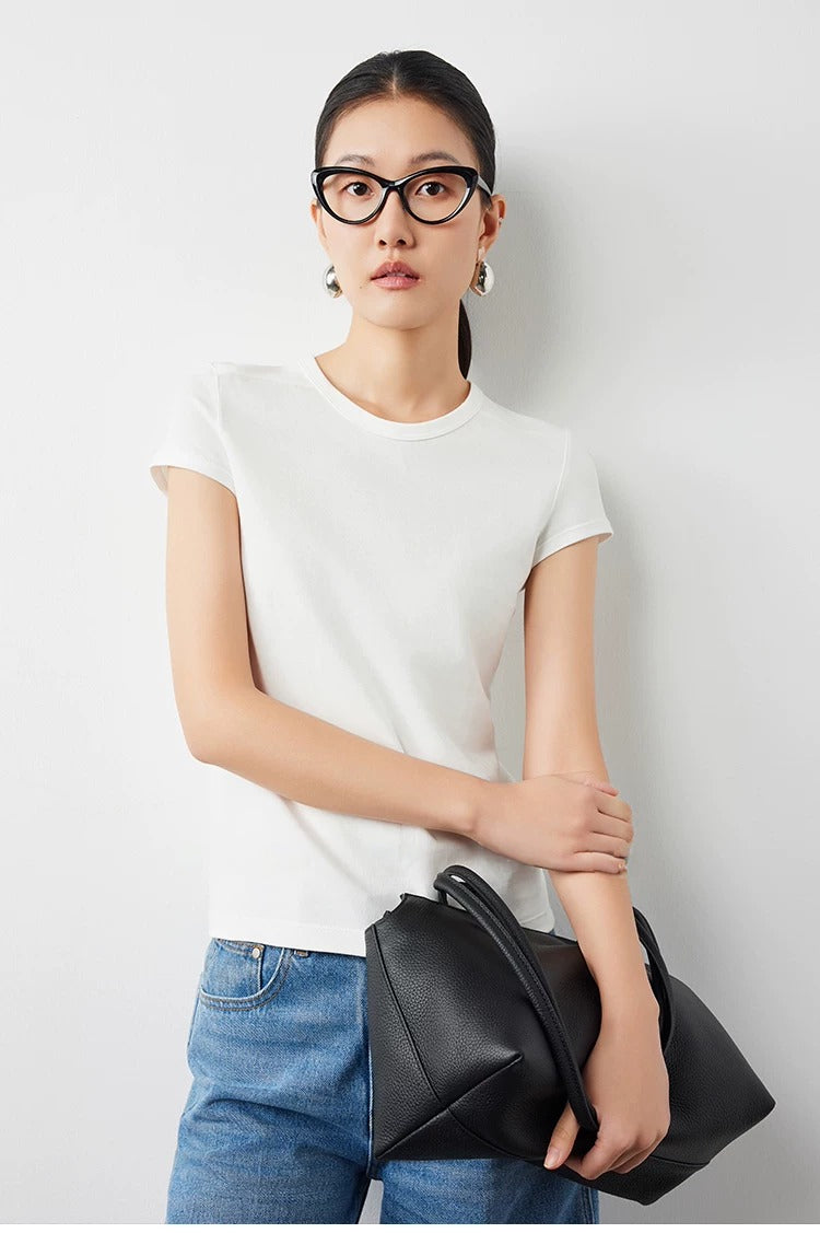 Plain slim short sleeve T-shirt_BDHL5654