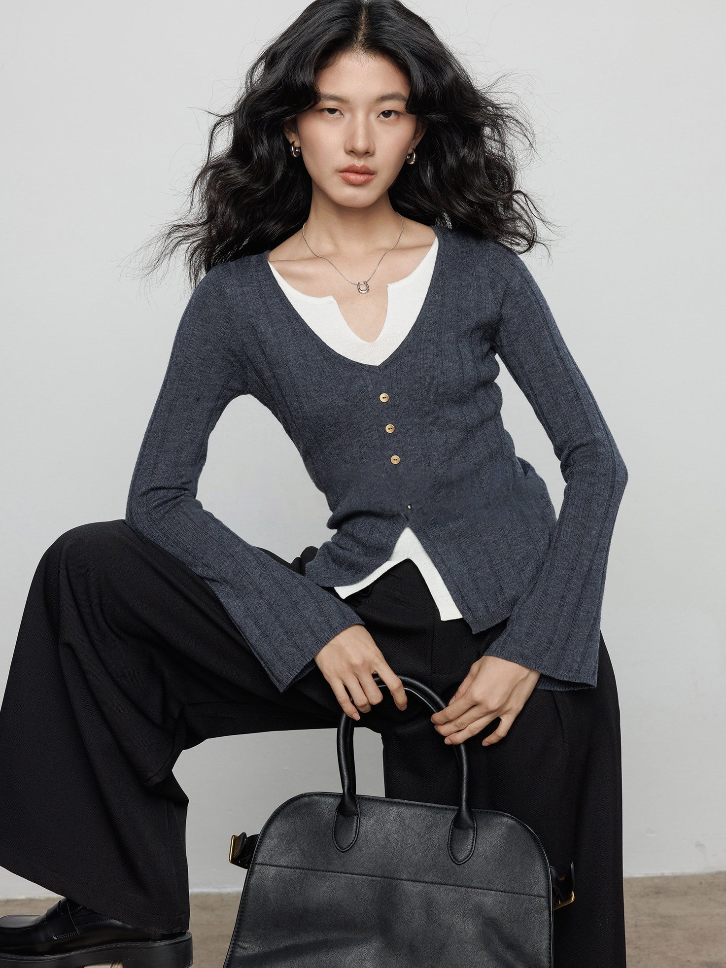 V-Neck Two-Piece Style Knit Tops_BDHL8137