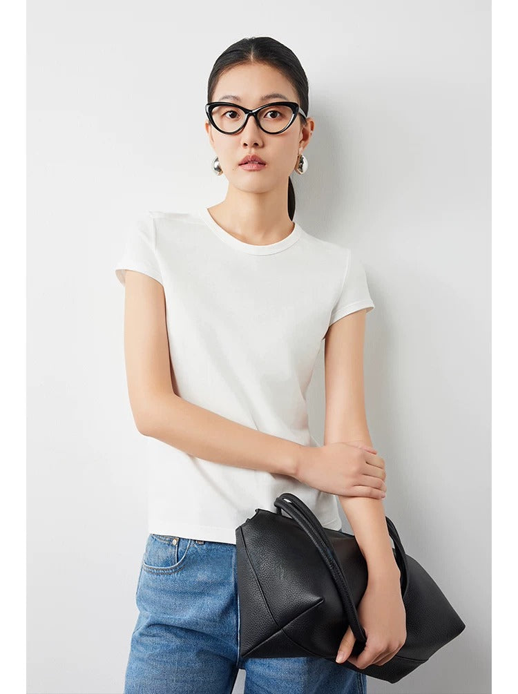 Plain slim short sleeve T-shirt_BDHL5654