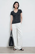 Linen Blend U-Neck Knit Tee_BDHL8347