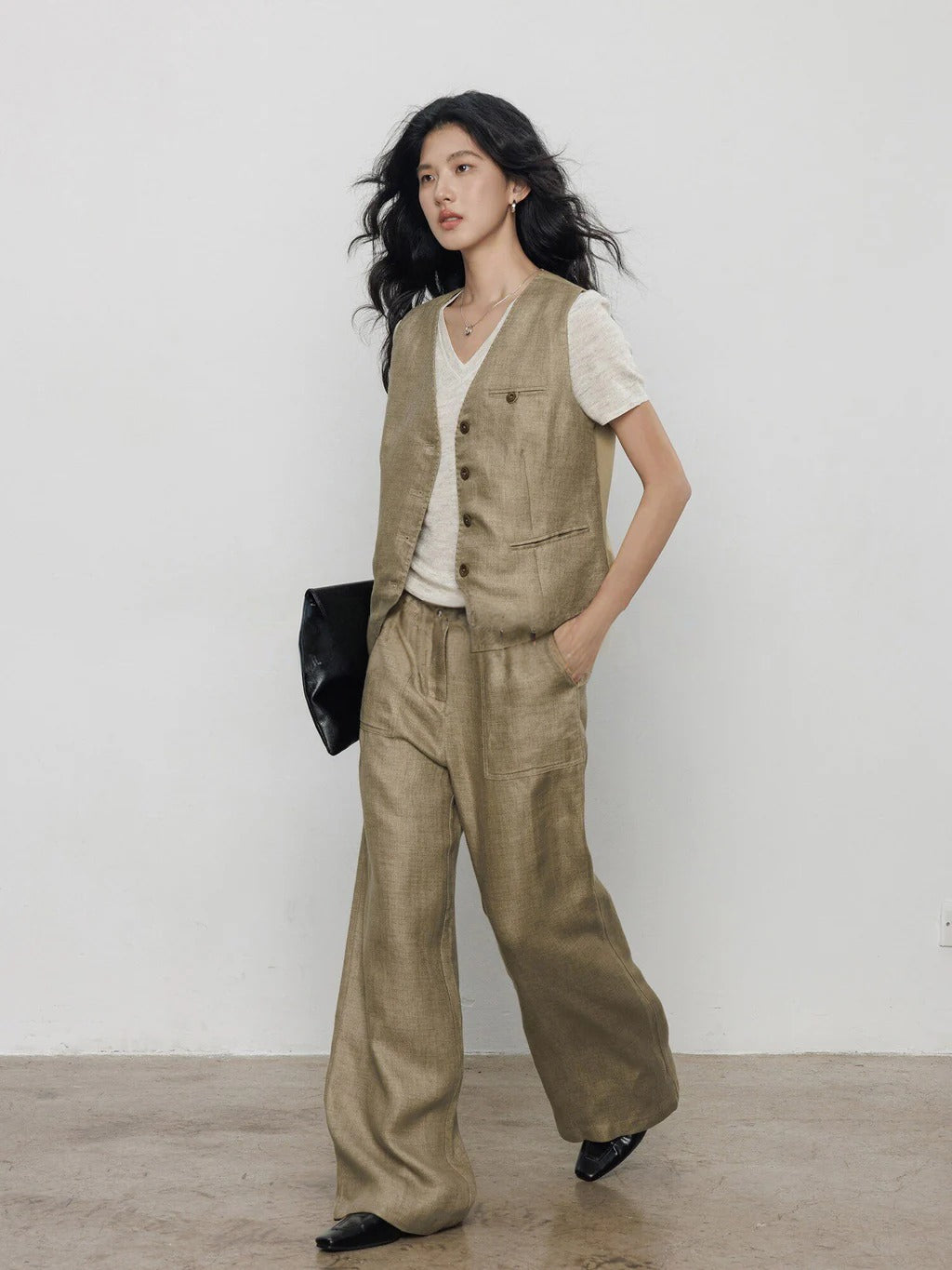 Summer Sleeveless Linen 2-Piece Vest & Pants_BDHL8201