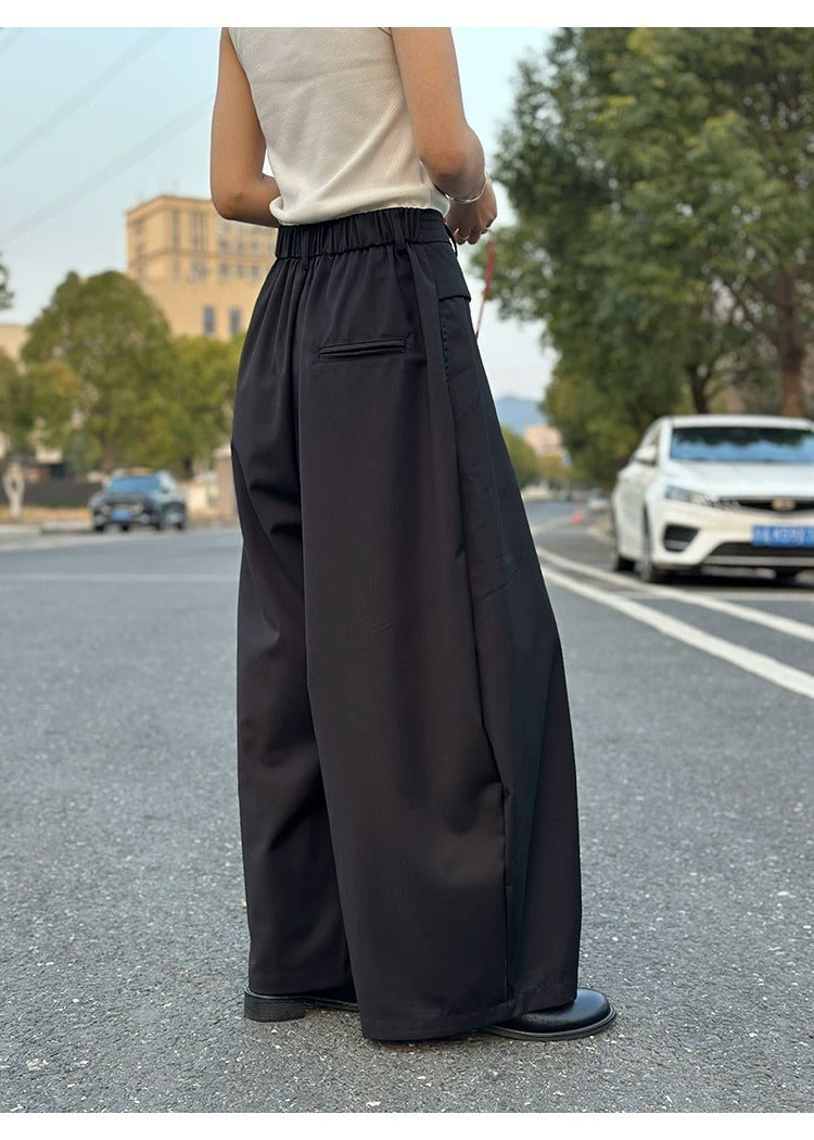 Double Layered Drawstring Wide Leg Drape Pants_BDHL8261