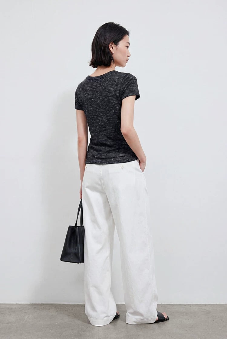 Linen Blend U-Neck Knit Tee_BDHL8347
