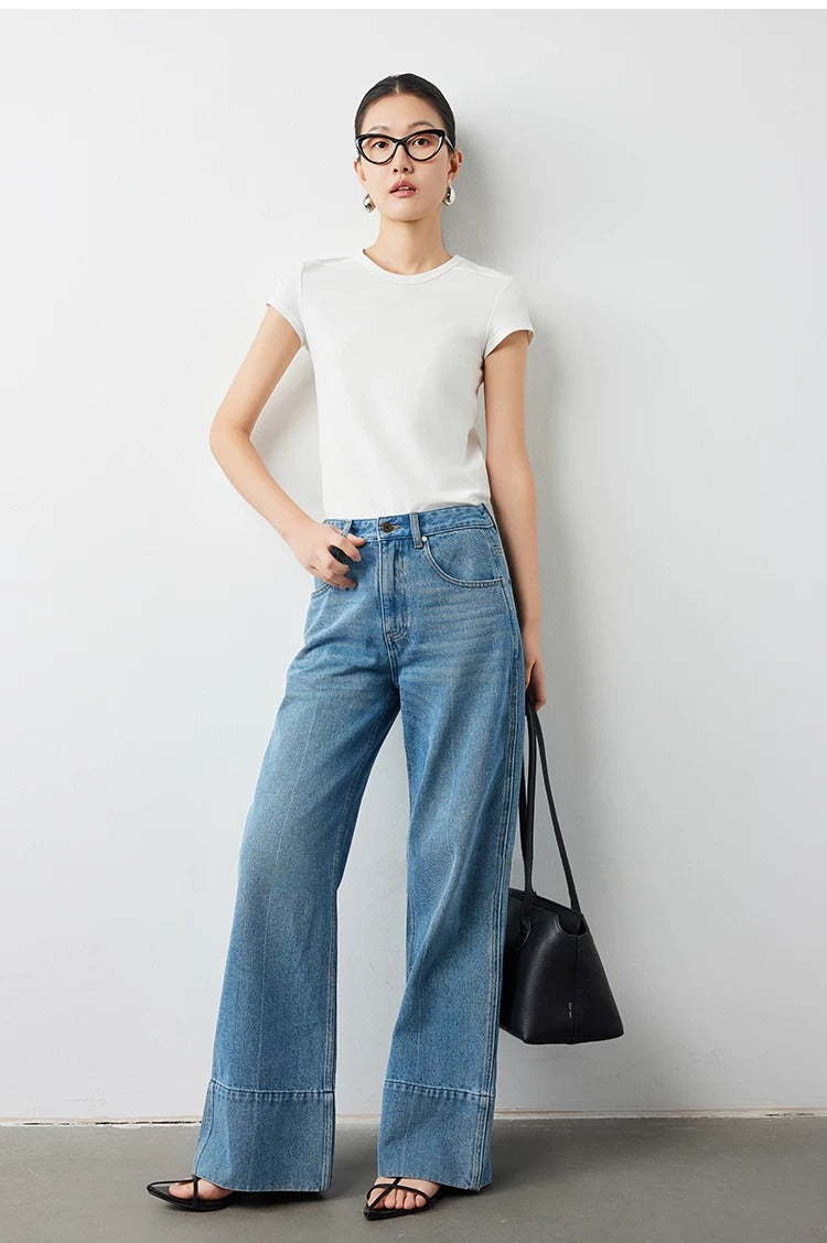Plain slim short sleeve T-shirt_BDHL5654