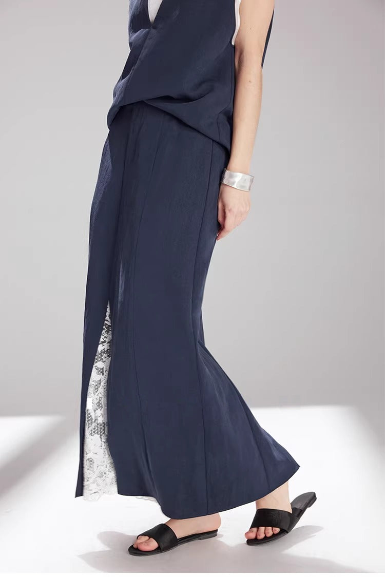 Tencel Lace-Trim Vest & Slit Skirt Set_BDHL8224