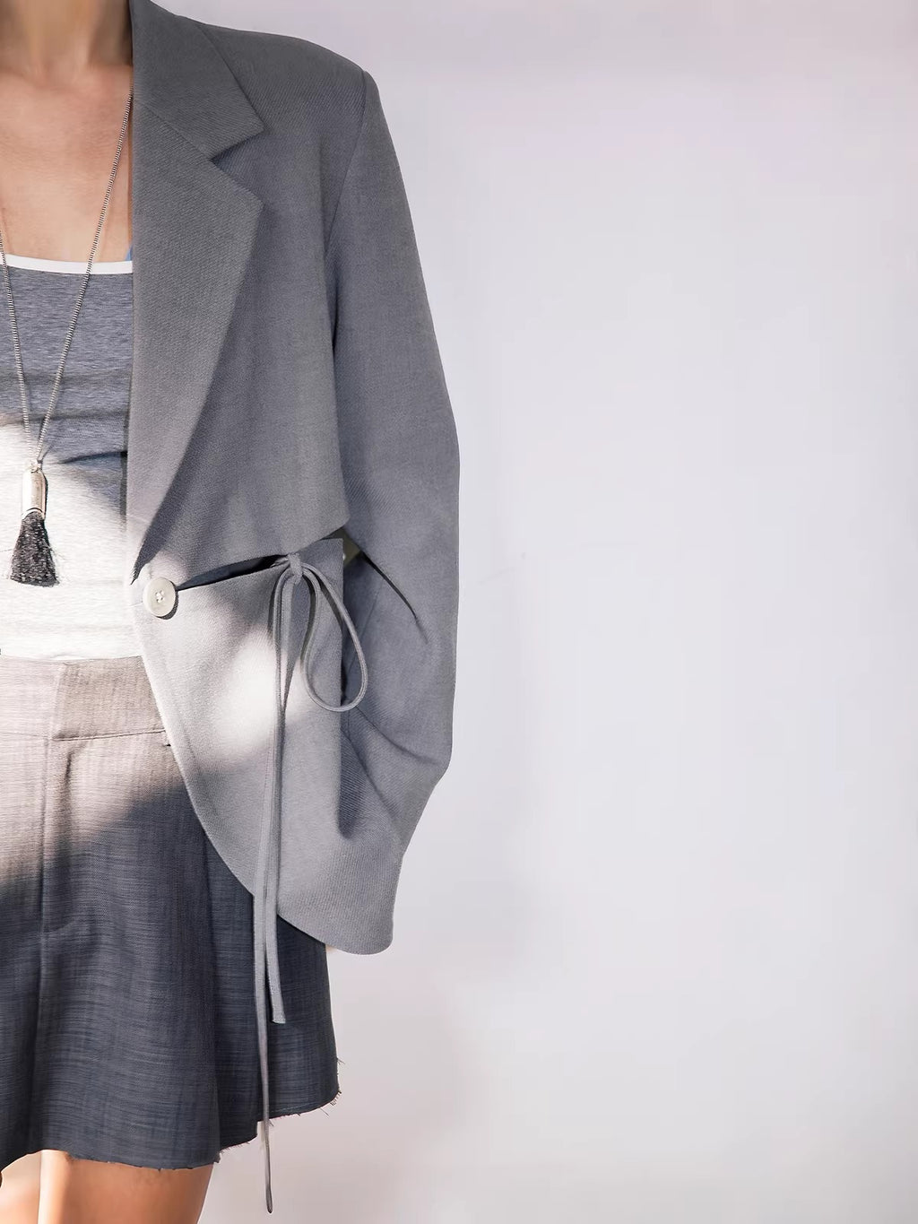 Drawstring Detail Oversized Blazer_BDHL8242