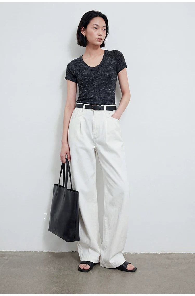 Linen Blend U-Neck Knit Tee_BDHL8347