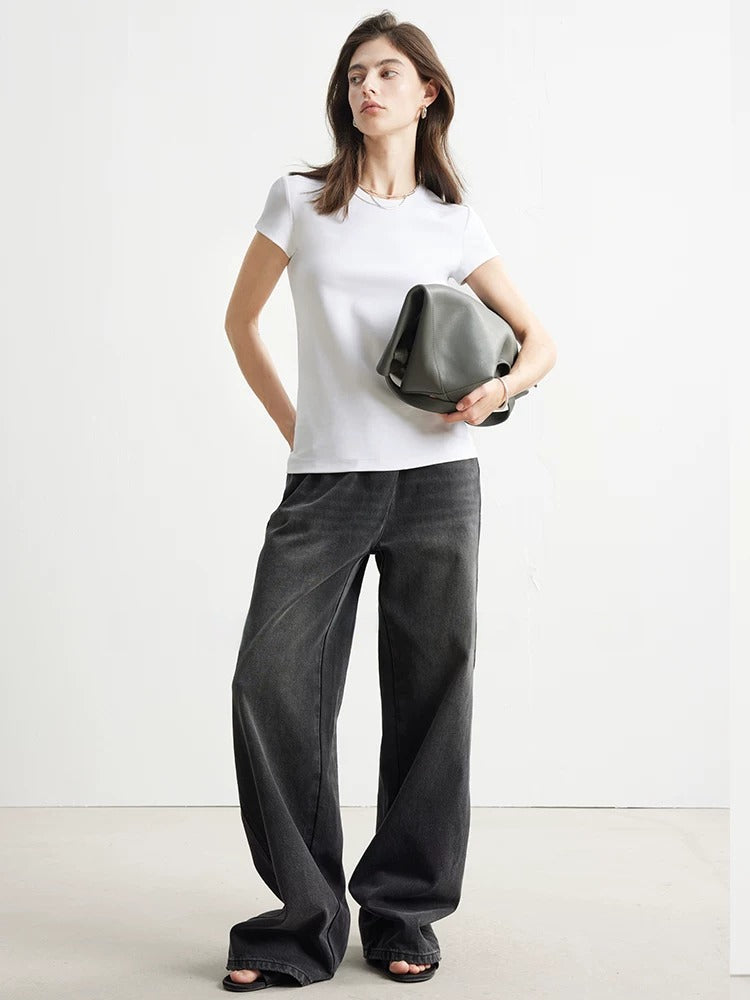 Plain slim short sleeve T-shirt_BDHL5654