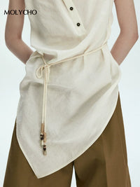 Lace-Up Asymmetrical Tops_BDHL7430