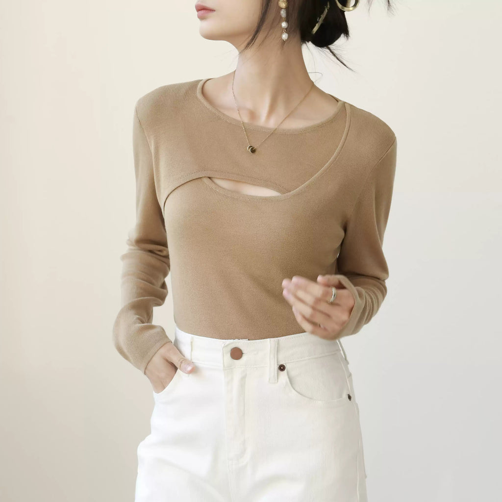 【即納】Front Cutout Layered Knit Top_LCHK171LCHK173