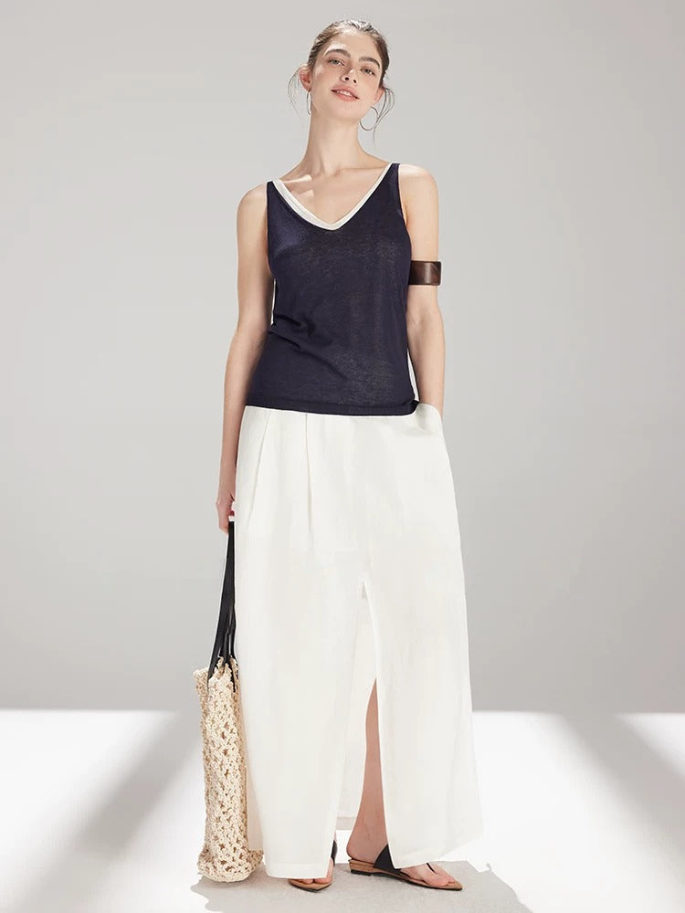 Linen-Blend V-Neck Knit Tank_BDHL8325