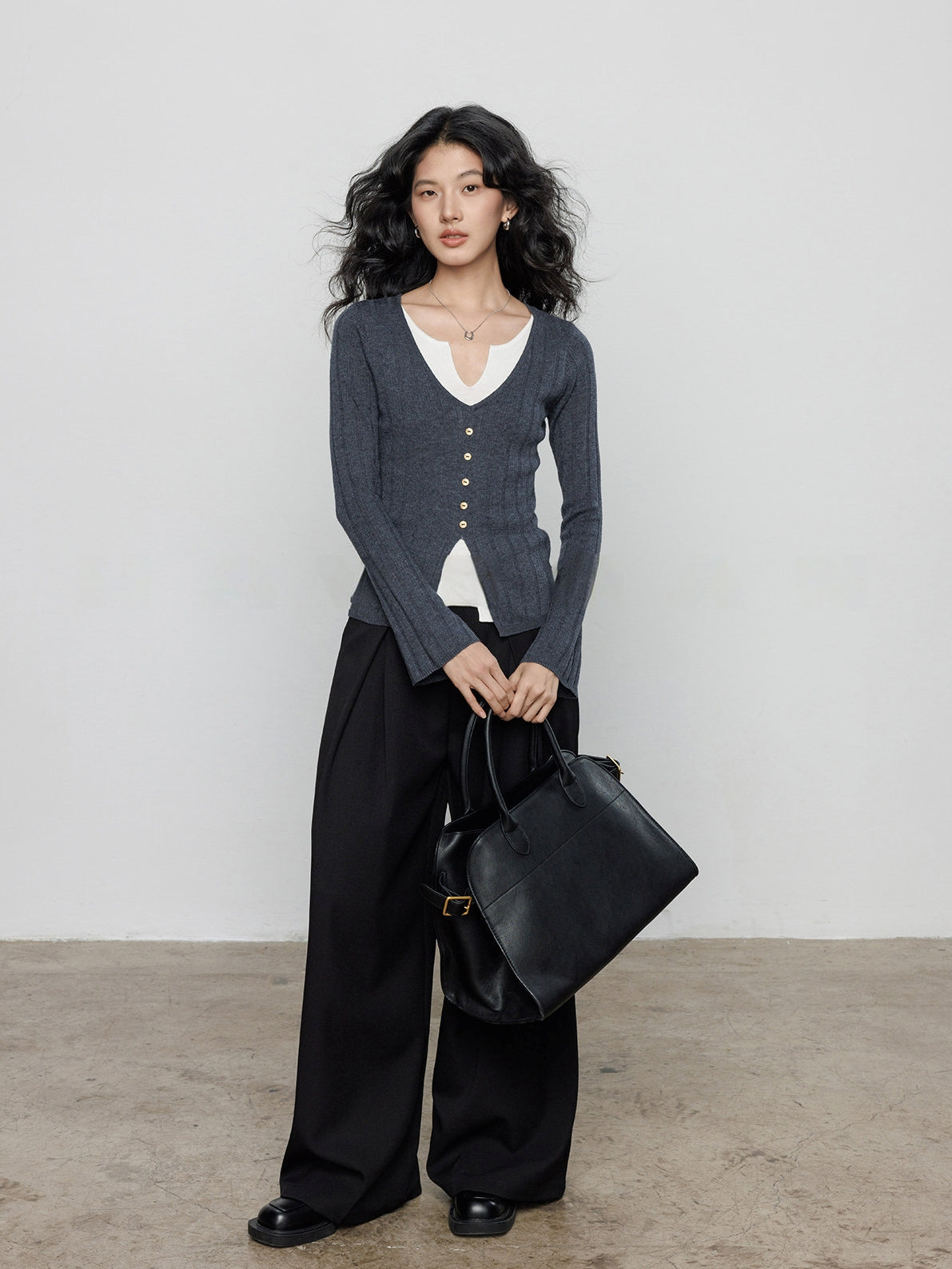 V-Neck Two-Piece Style Knit Tops_BDHL8137