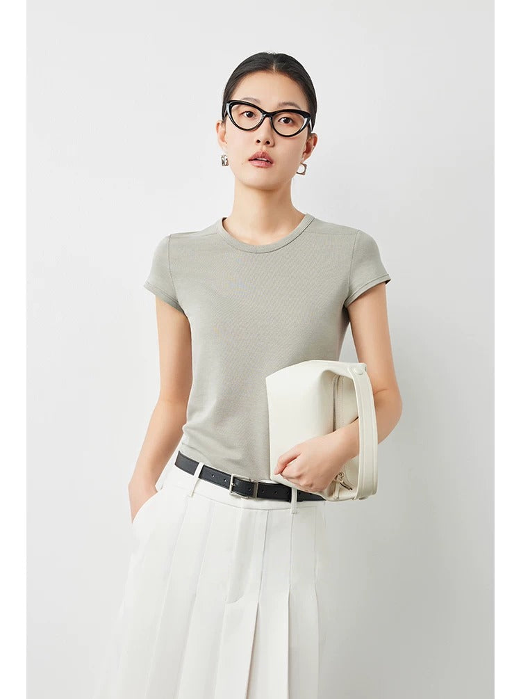 Plain slim short sleeve T-shirt_BDHL5654
