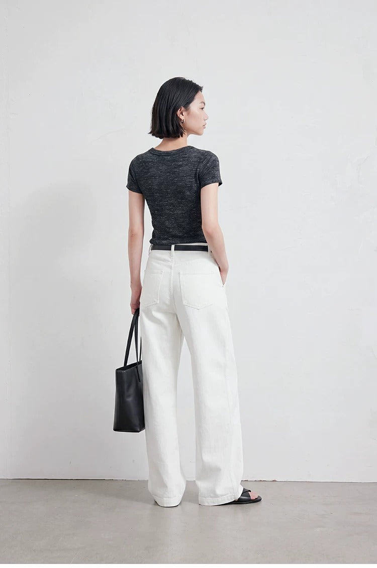 Linen Blend U-Neck Knit Tee_BDHL8347