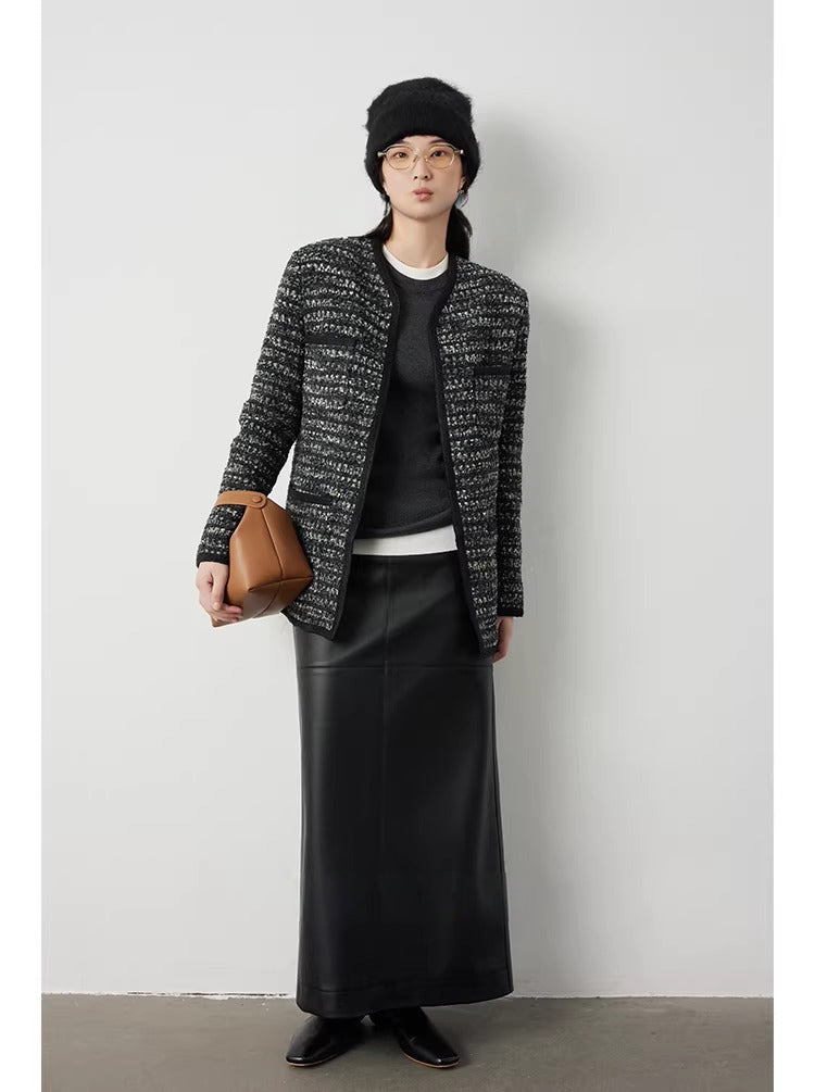 Retro high-waisted PU leather skirt_BDHL5299