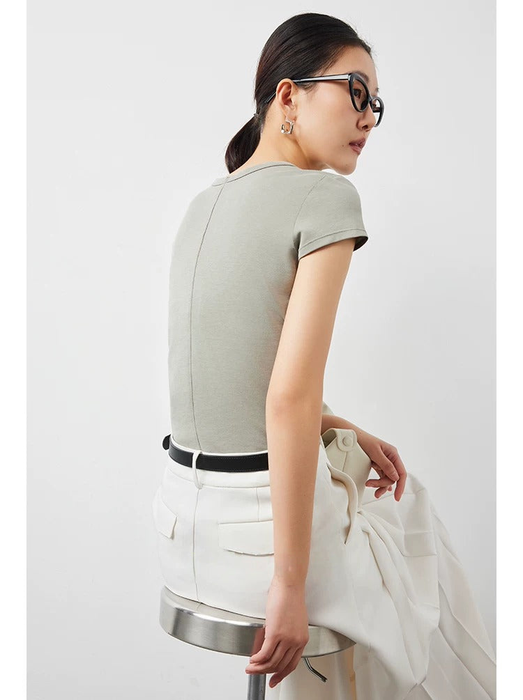 Plain slim short sleeve T-shirt_BDHL5654