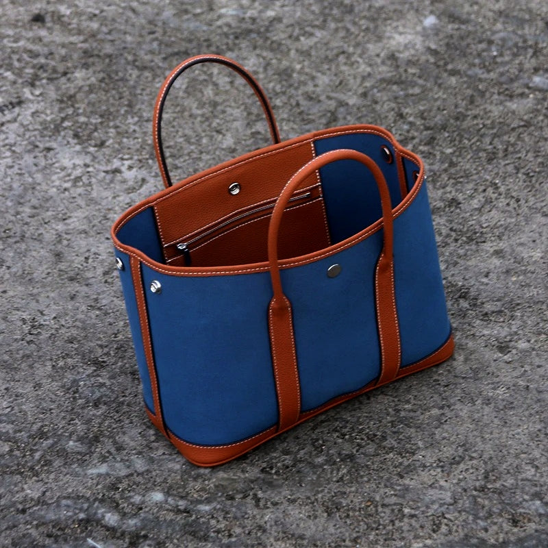 Water-repellent Canvas Contrasting Garden Tote Bag_BDHL8199