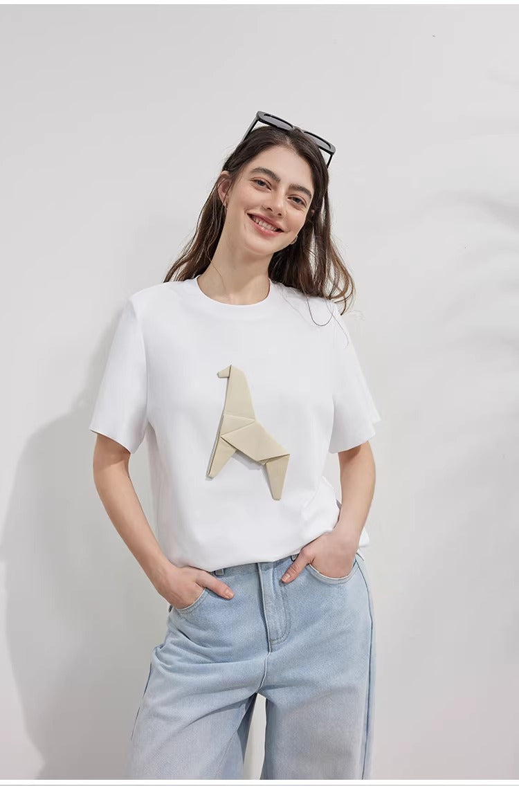 Origami Horse Appliqué Short Sleeve Tee_BDHL8222