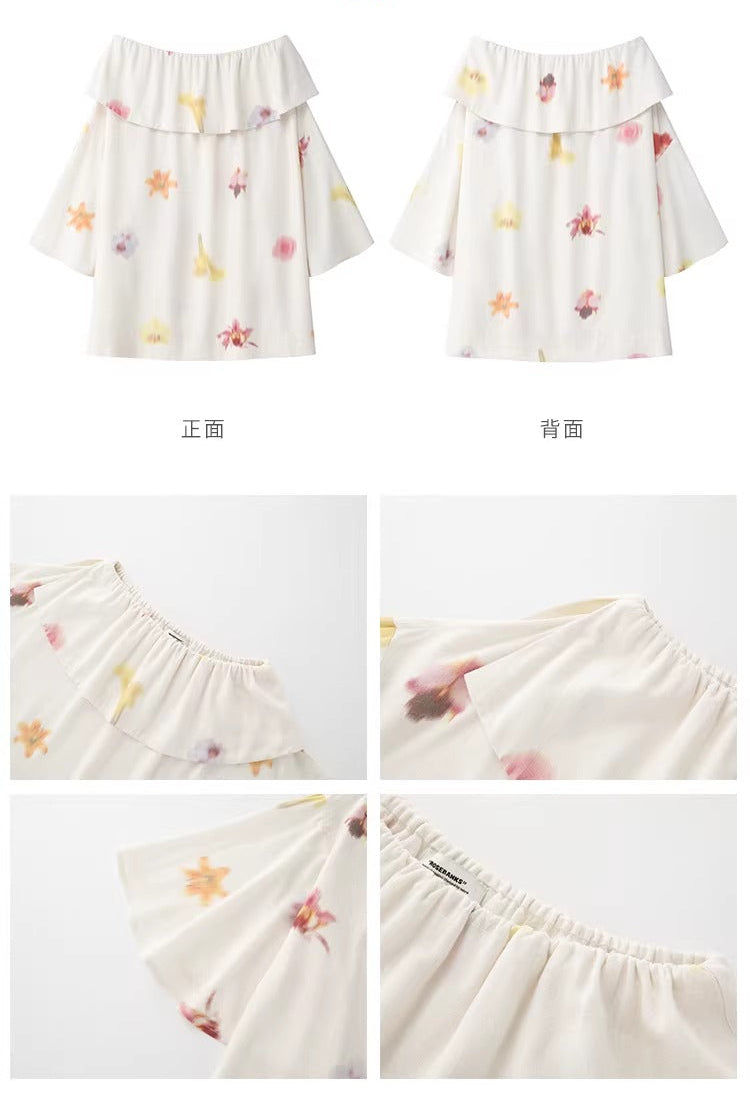 Floral Print Off-Shoulder Top or Wide-leg Pants_BDHL8234