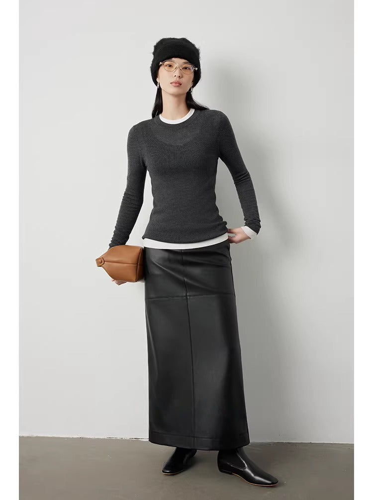 Retro high-waisted PU leather skirt_BDHL5299