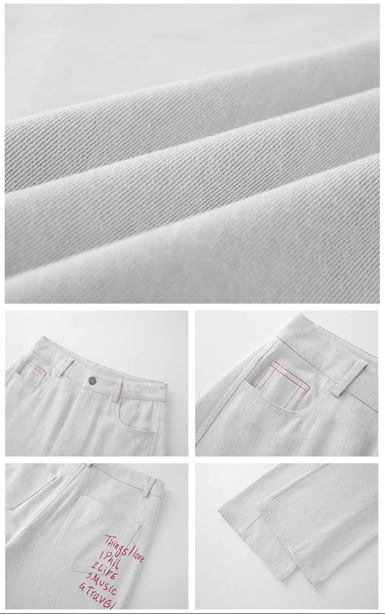 English Letter Print Straight Jeans_BDHL8233