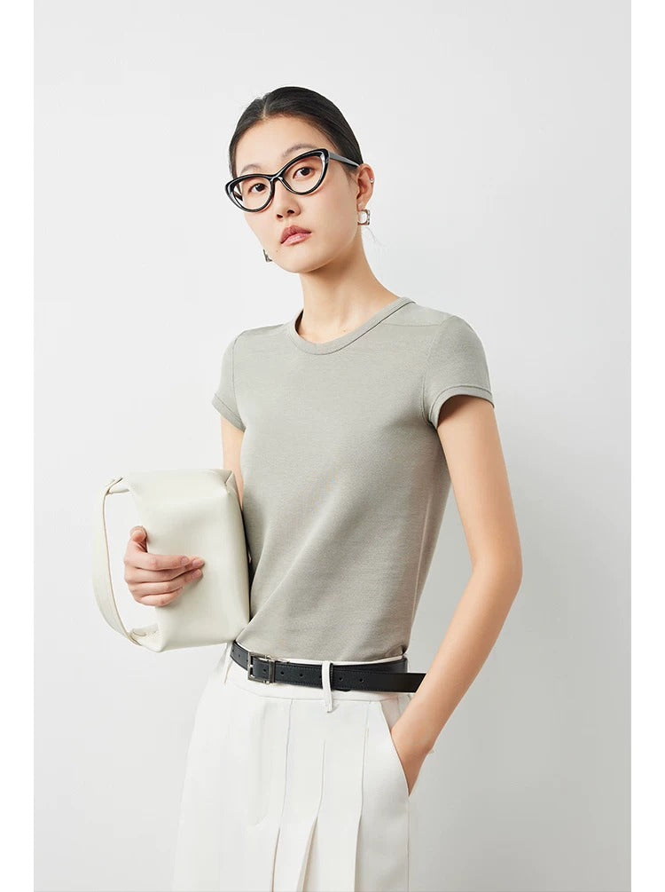 Plain slim short sleeve T-shirt_BDHL5654