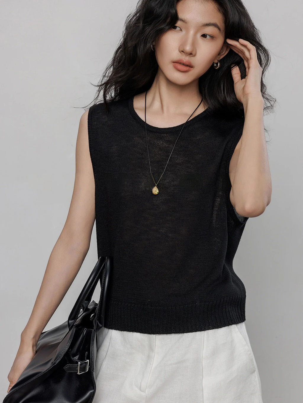 Round Neck Sleeveless Tops_BDHL7233