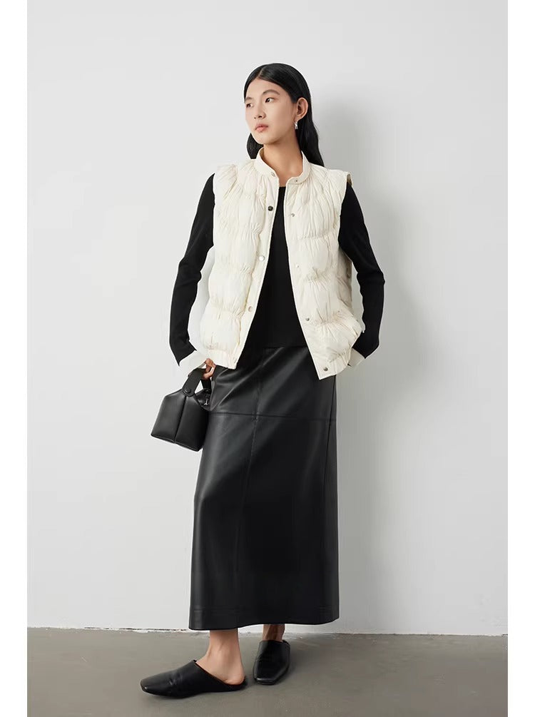 Retro high-waisted PU leather skirt_BDHL5299