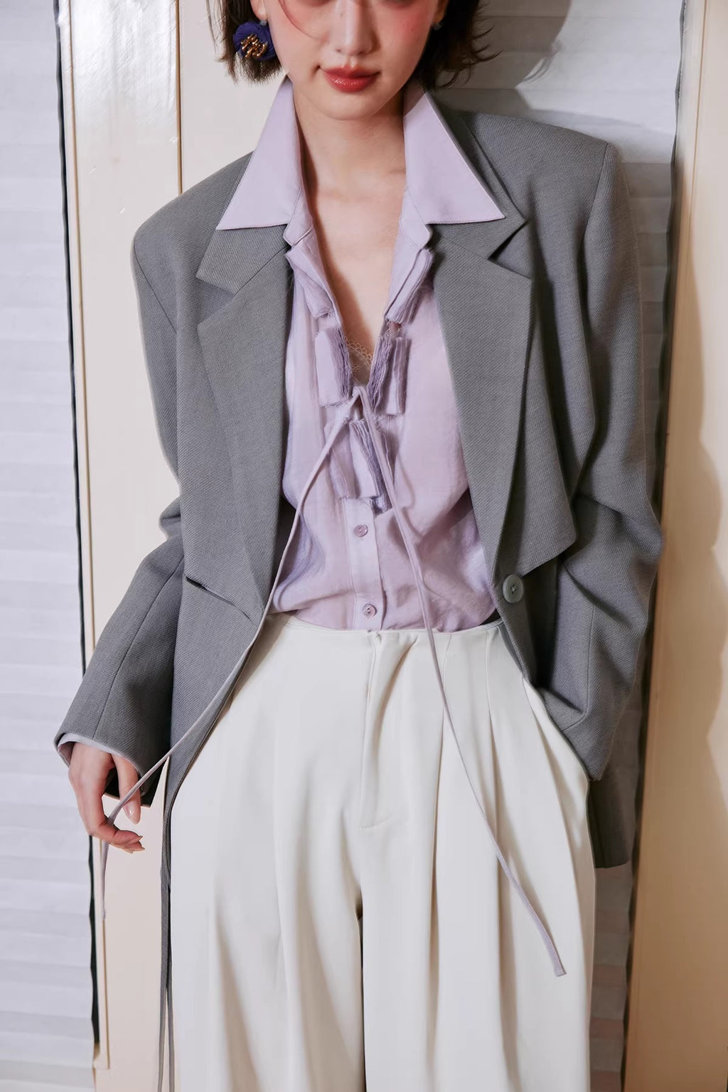 Drawstring Detail Oversized Blazer_BDHL8242