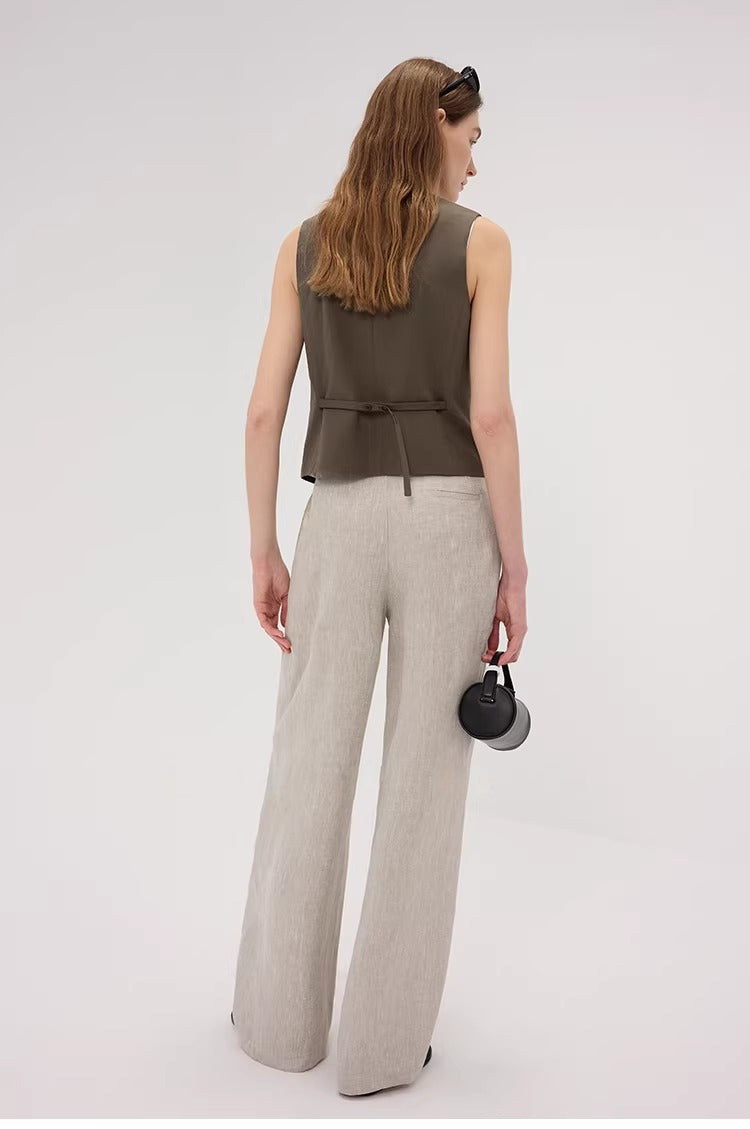 Linen Blend Fitted Teardrop Neck Sleeveless Vest Top_BDHL8226