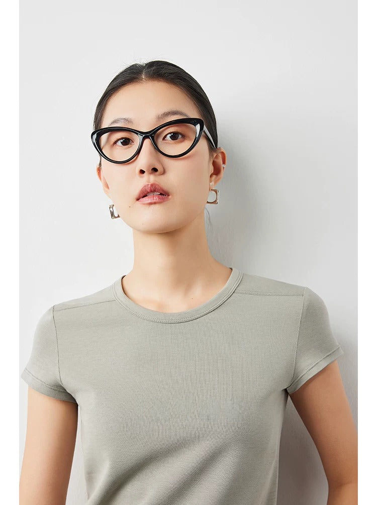 Plain slim short sleeve T-shirt_BDHL5654