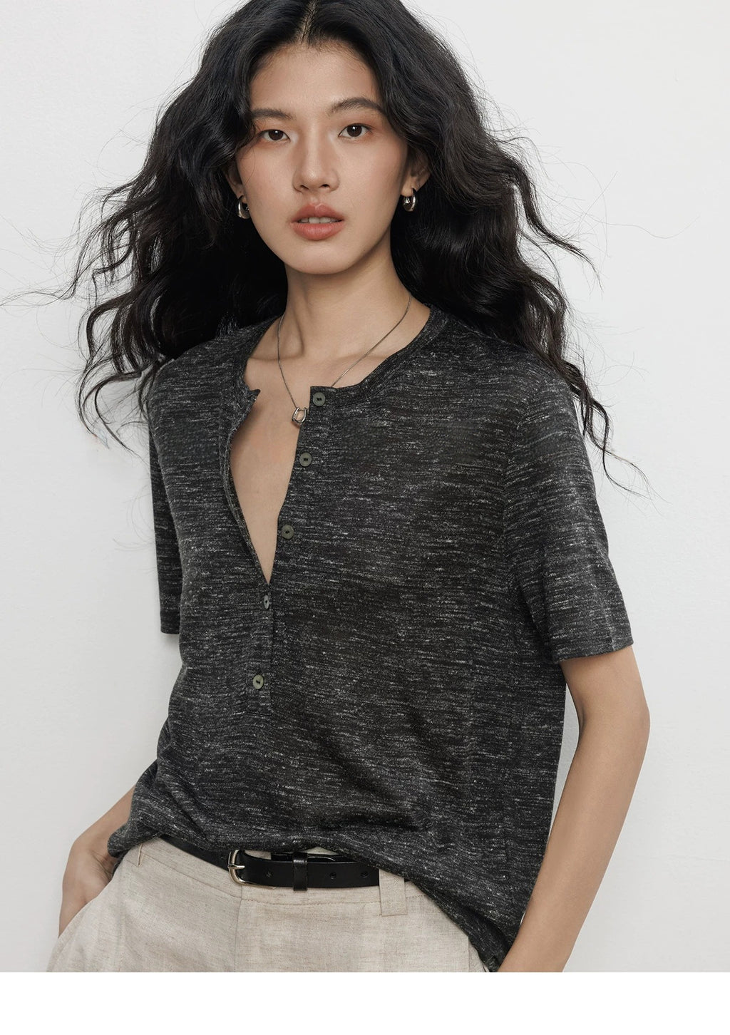Henley Neck Linen Blend Tee_BDHL8361