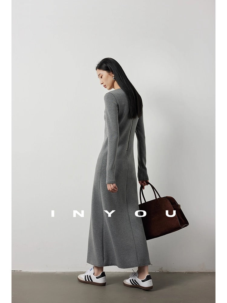 Back zipper slim long skirt_BDHL5475