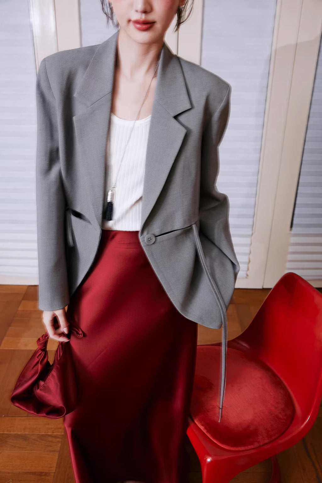 Drawstring Detail Oversized Blazer_BDHL8242