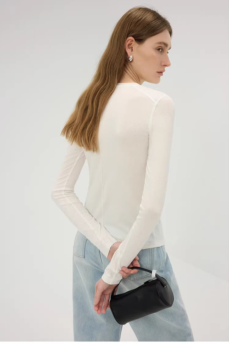 Linen Lyocell Slim Fit Long Sleeve Top_BDHL8220